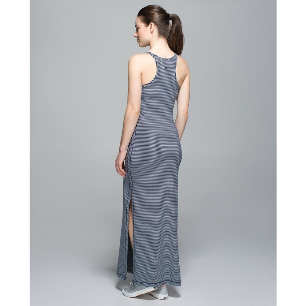 Lululemon Athletica Refresh Maxi Dress 2 Blue White Striped High Side Slits - Picture 3 of 13